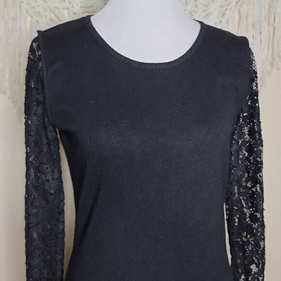 Calvin Klein Long Sleeve Lace Zipper Midi Dress Black Medium - Picture 7 of 11
